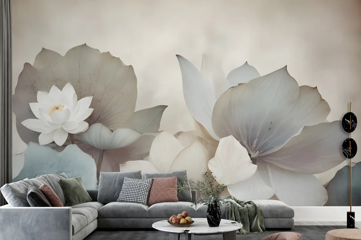 Vintage Floral With Retro Lotus Leaf Wallpaper Mural