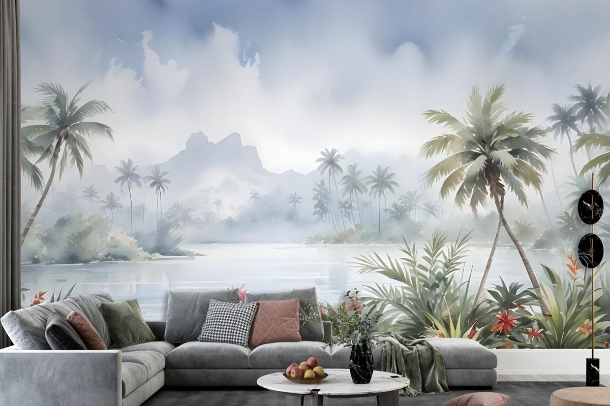 Vintage Forest With Lakescape Wallpaper Mural