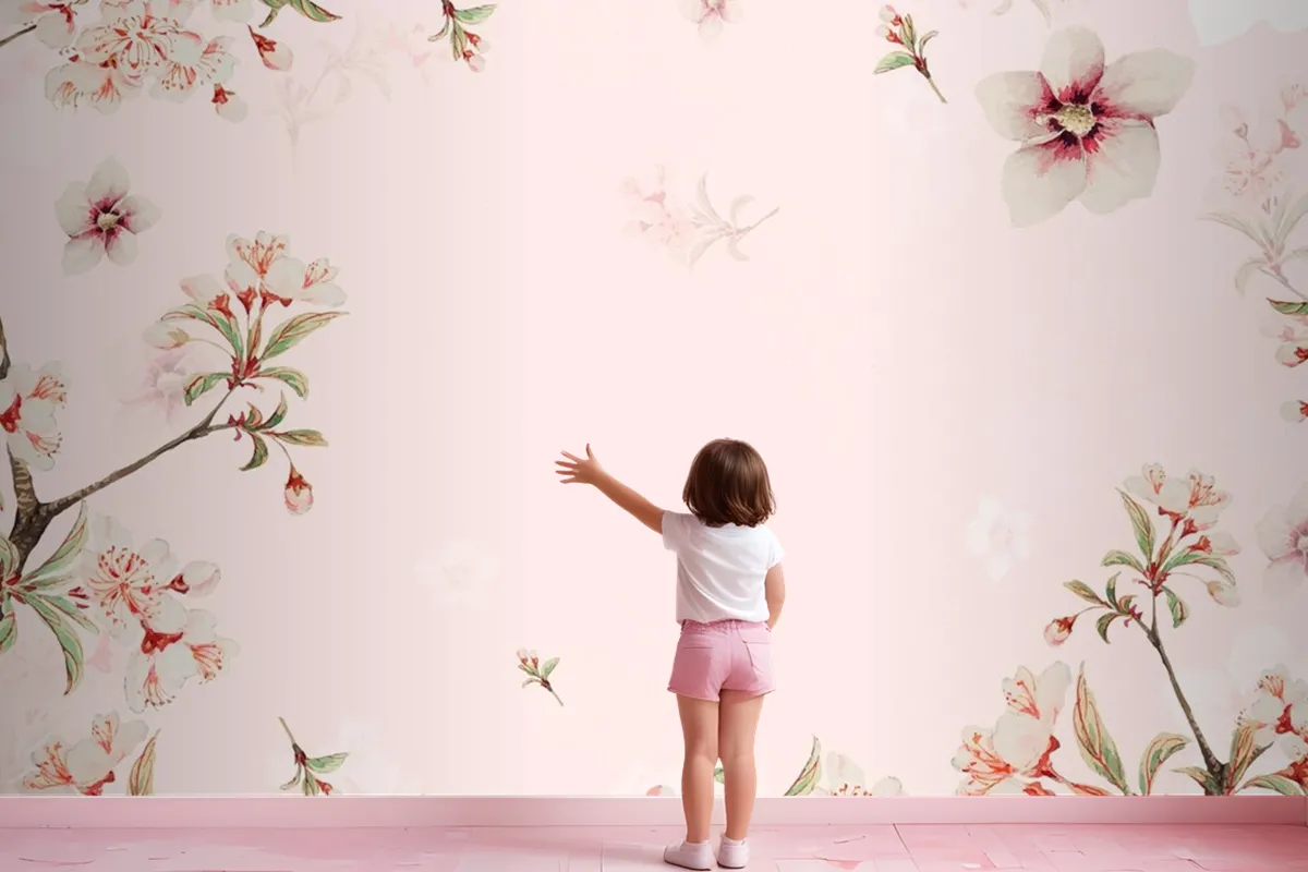 Vintage Japanese Floral Background Peach Blossoms Wallpaper Mural