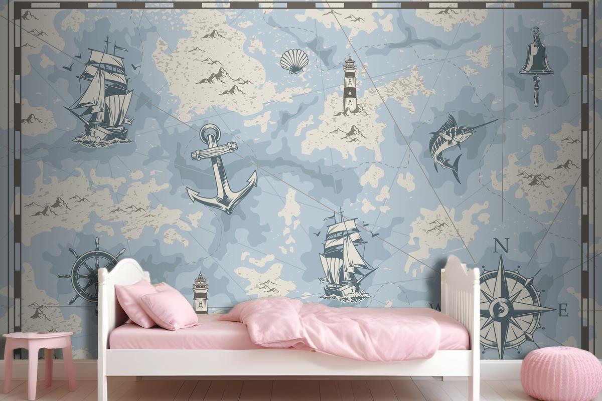 Vintage Nautical Old Map Wallpaper Mural