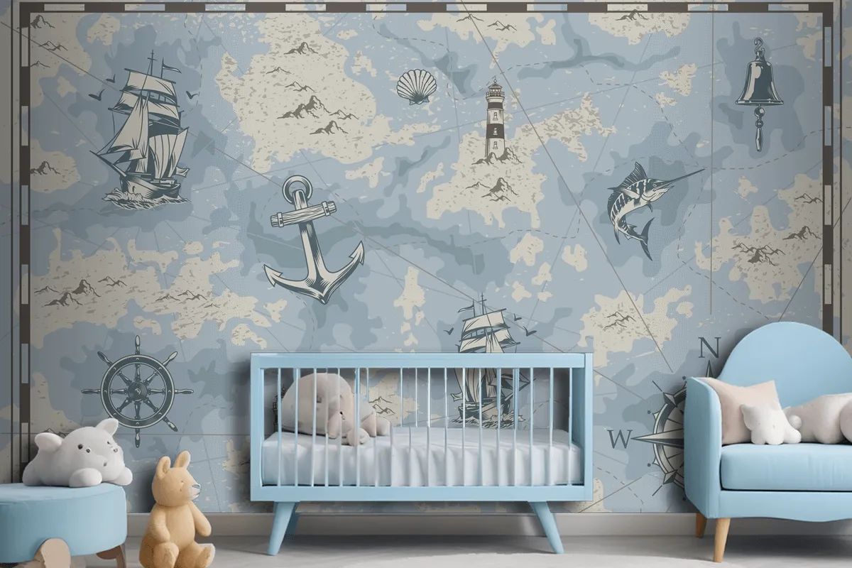 Vintage Nautical Old Map Wallpaper Mural