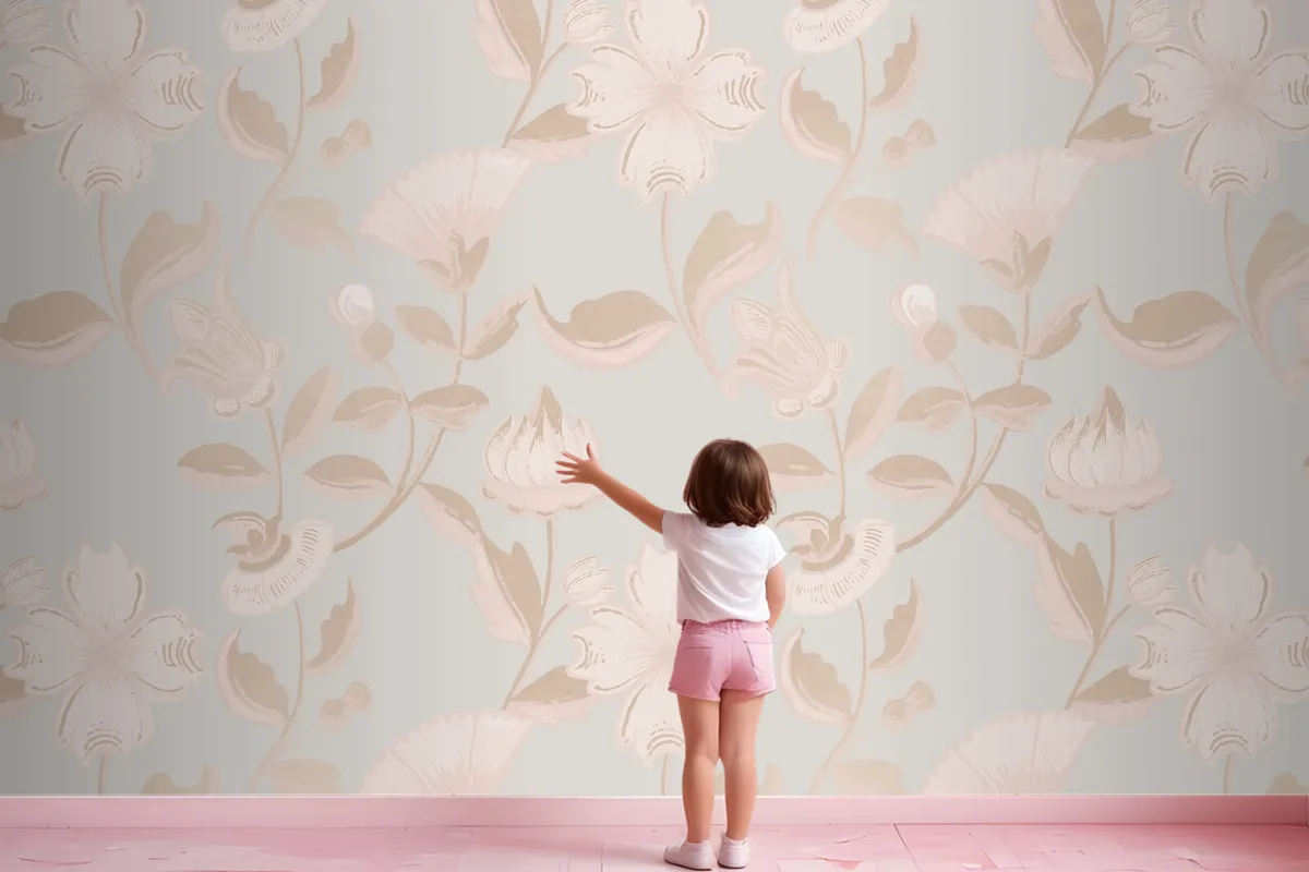 Vintage Neutral Floral Pattern Wallpaper Mural