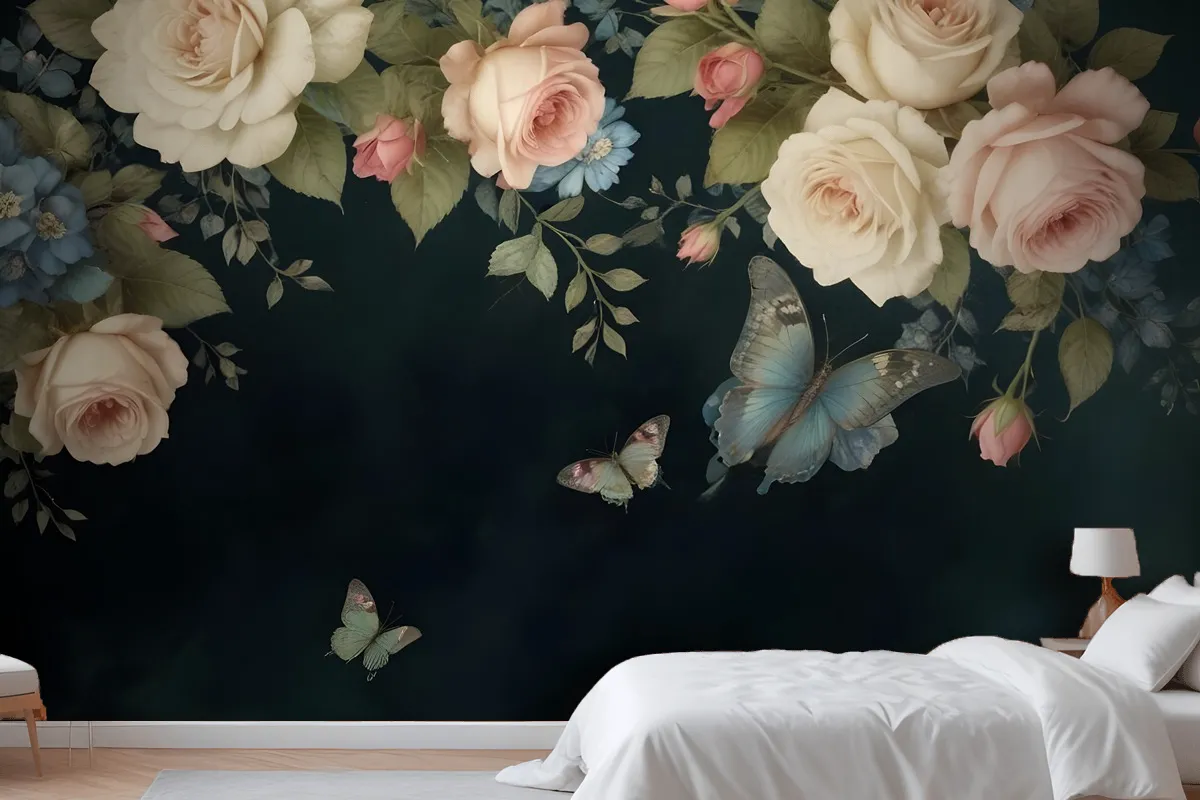 Vintage Oil Painting Dark Roses Wallpaper Mural