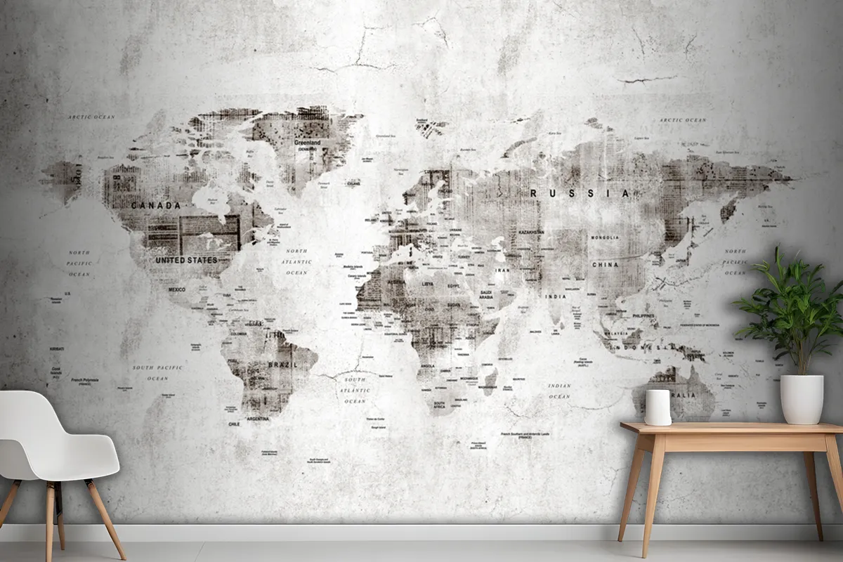 Vintage Old World Map Aged Newspaper Texture Wallpaper Mural