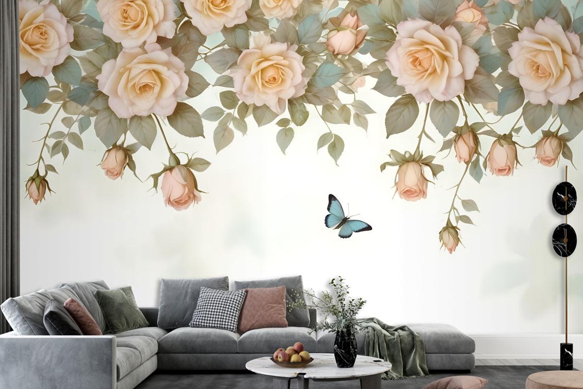 Vintage Orange Roses Wallpaper Mural