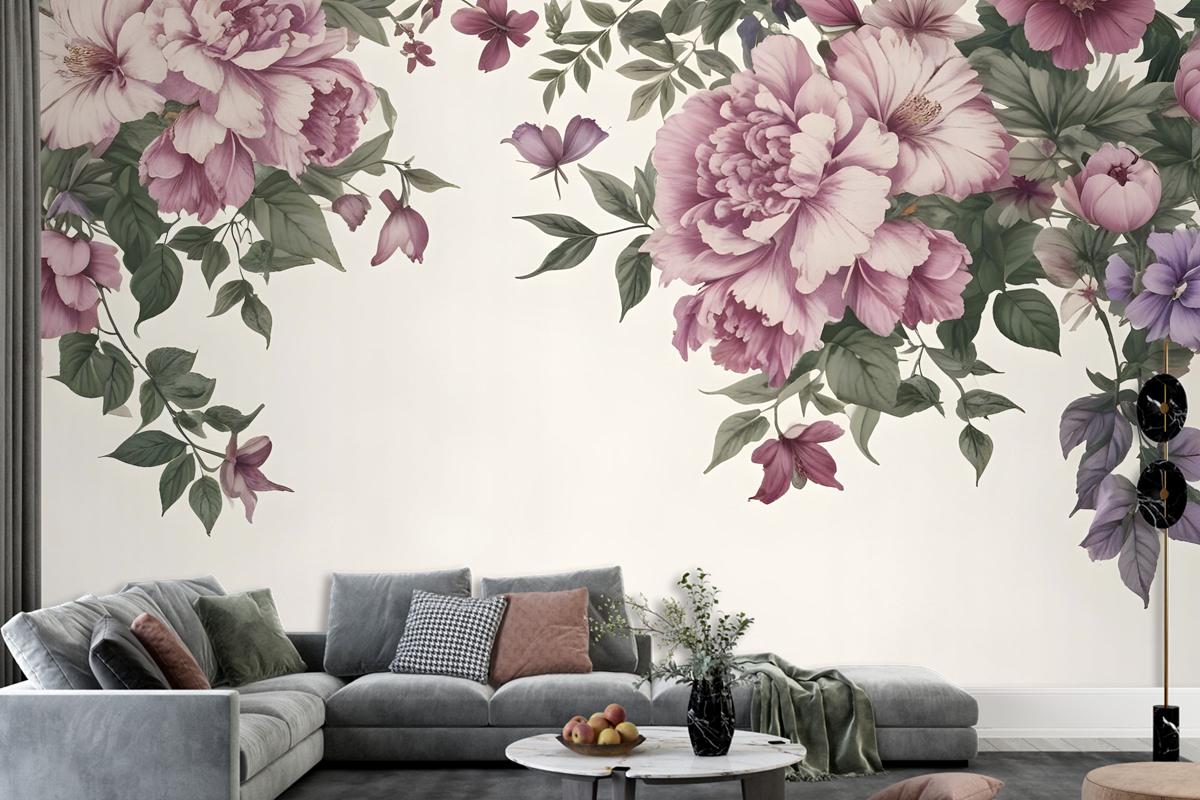 Vintage Pink Floral Art Wallpaper Mural