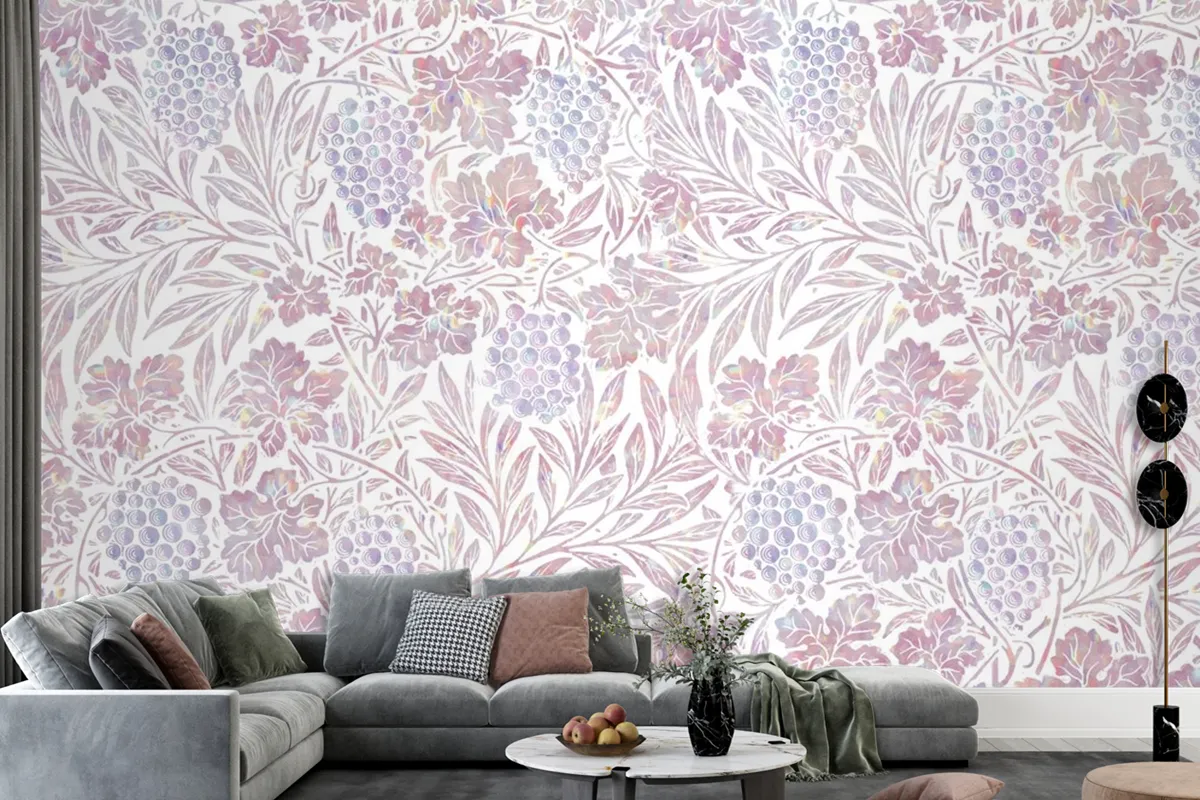 Vintage Pink Floral Holographic Wallpaper Mural