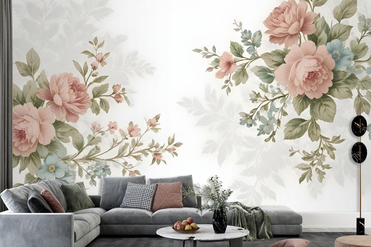 Vintage Pink Flowers Wallpaper Mural