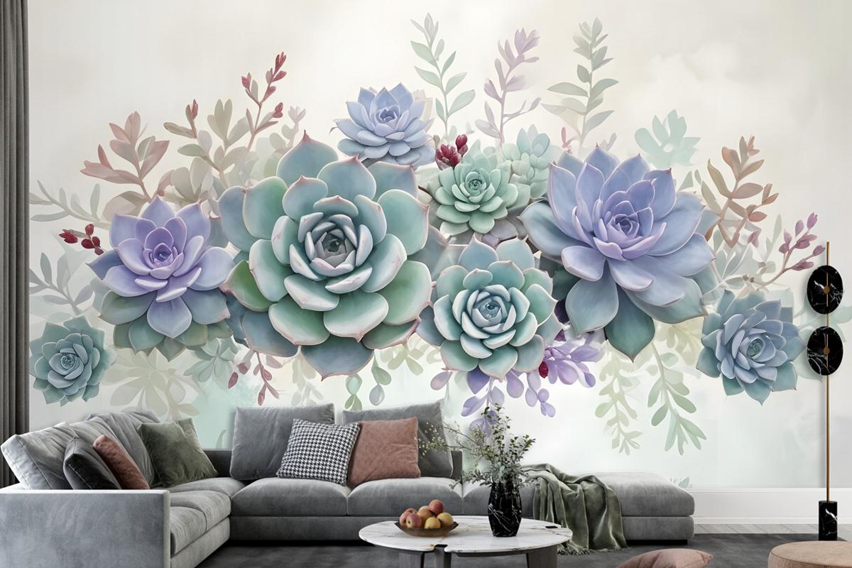 Vintage Purple Flowers Wallpaper Mural