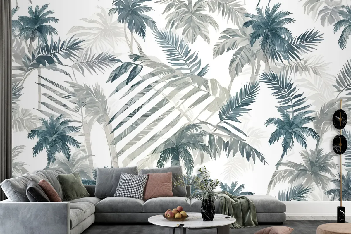 Vintage Tropical Leaf Pattern Wallpaper Mural