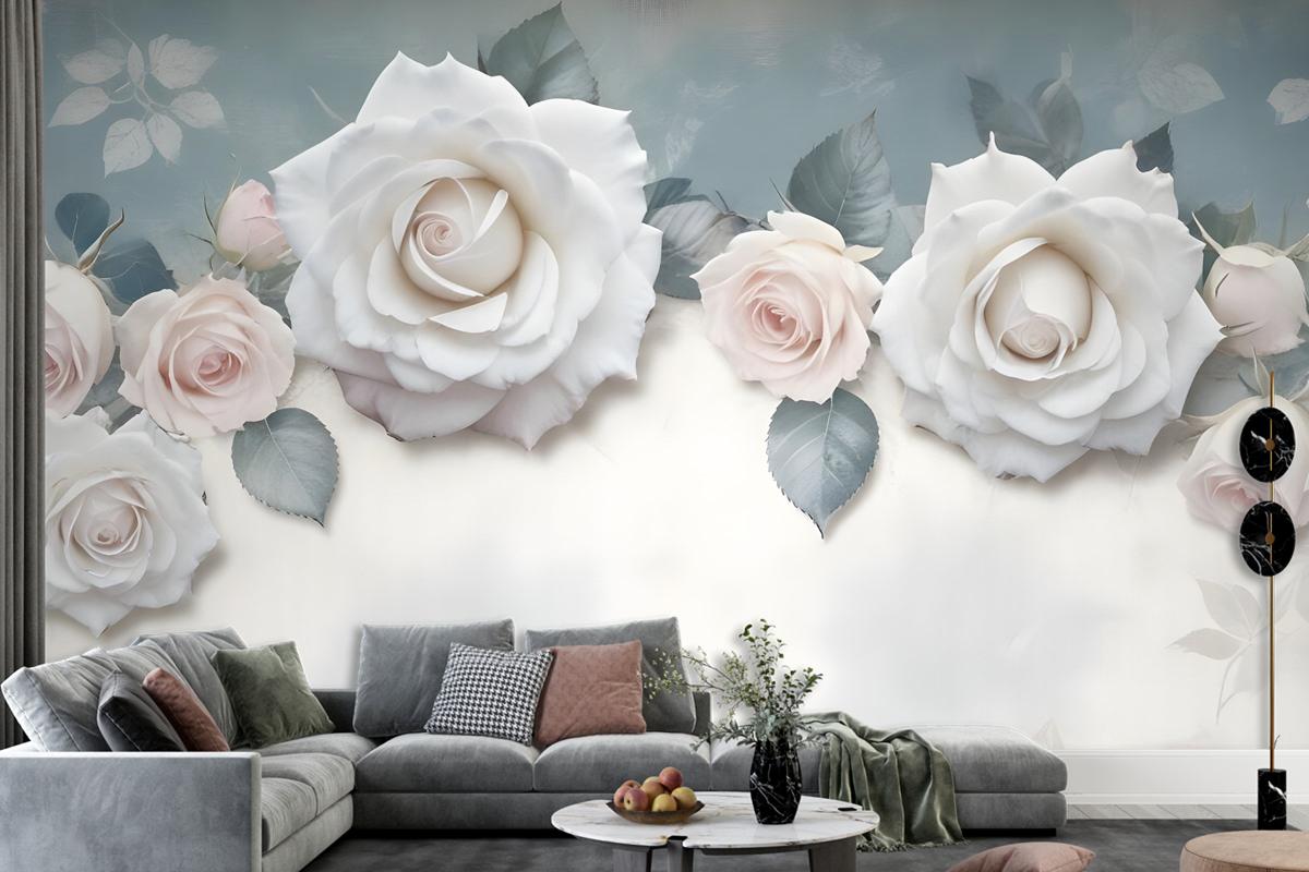 Vintage White Rose Floral Wallpaper Mural