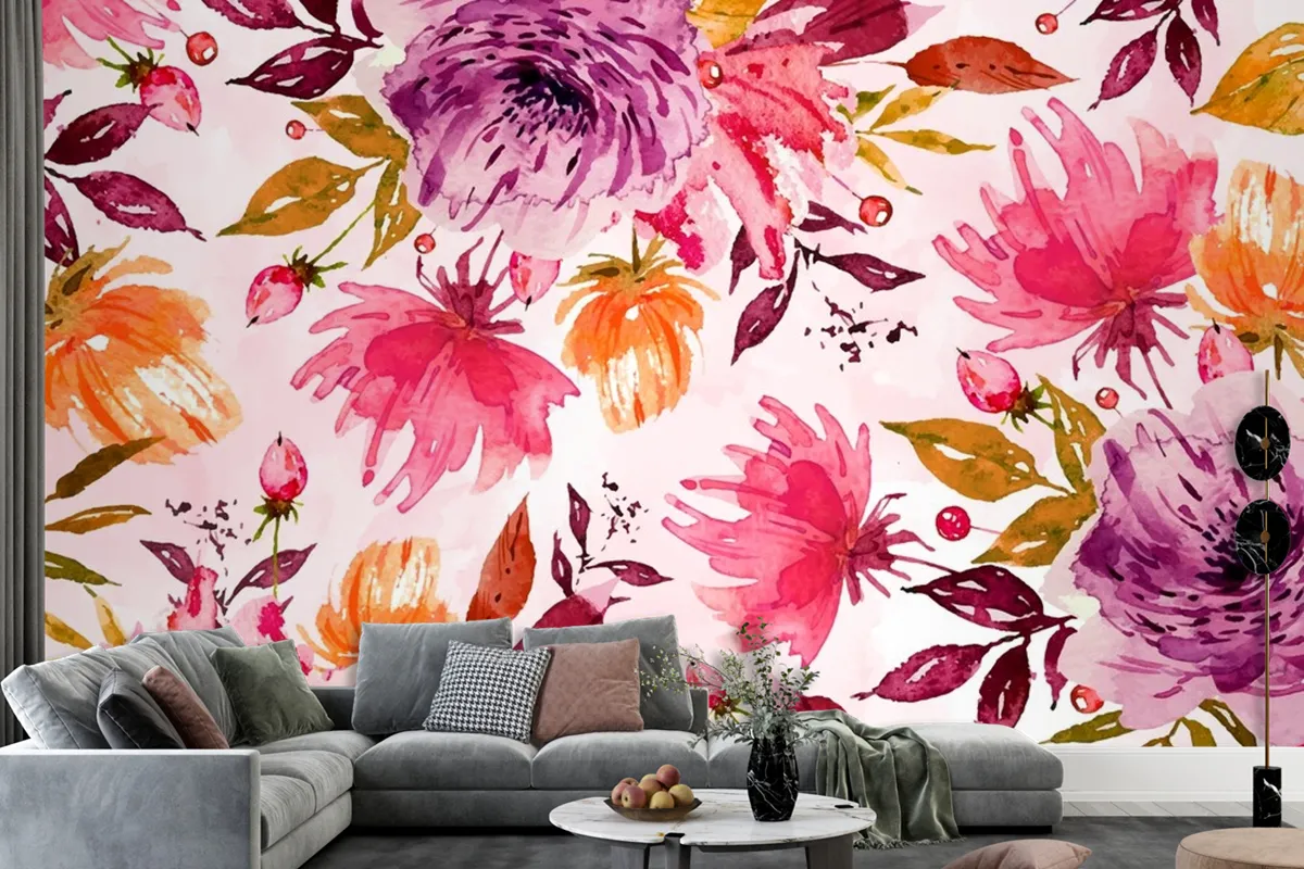 Violet Flower Background With Soft Watercolours Wallpaper Mural