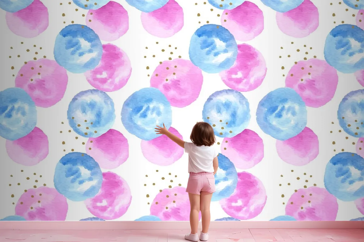 Watercolor Abstract Circular Spots Seamless Pattern Girl Wallpaper Mural