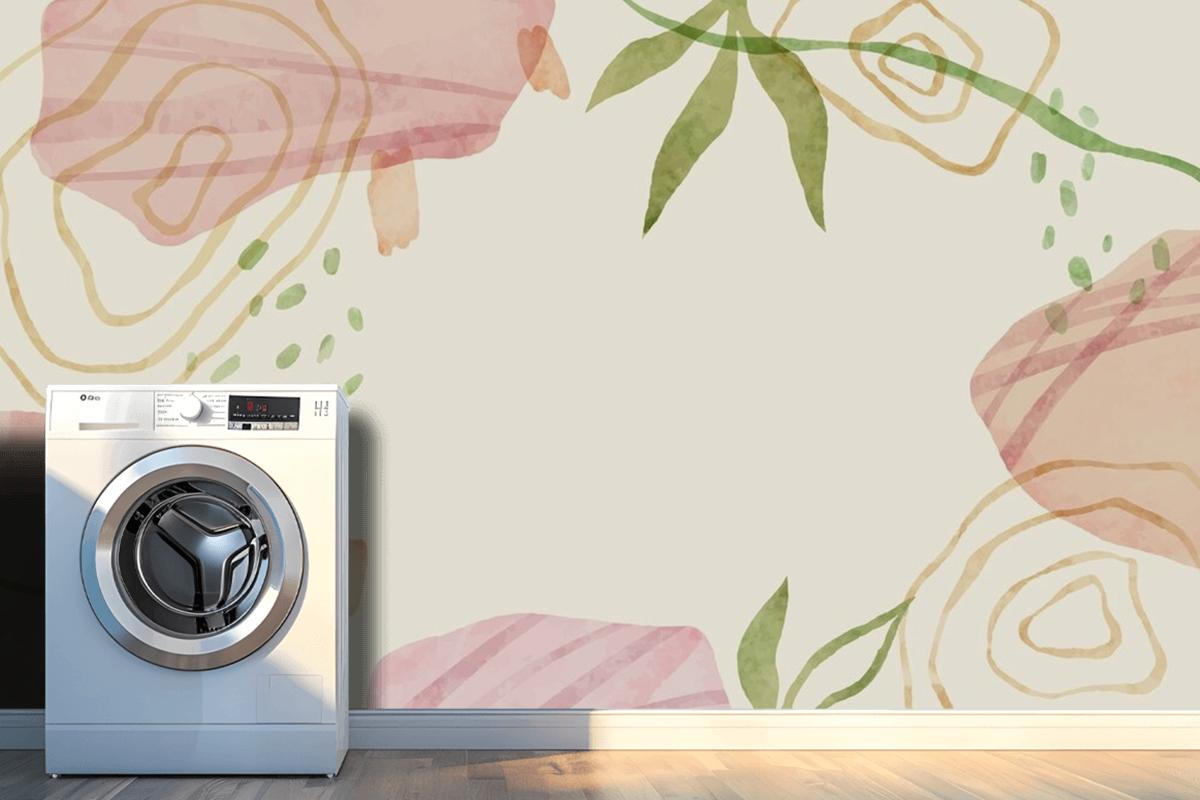 Watercolor Abstract Doodle Laundry Room Wallpaper Mural