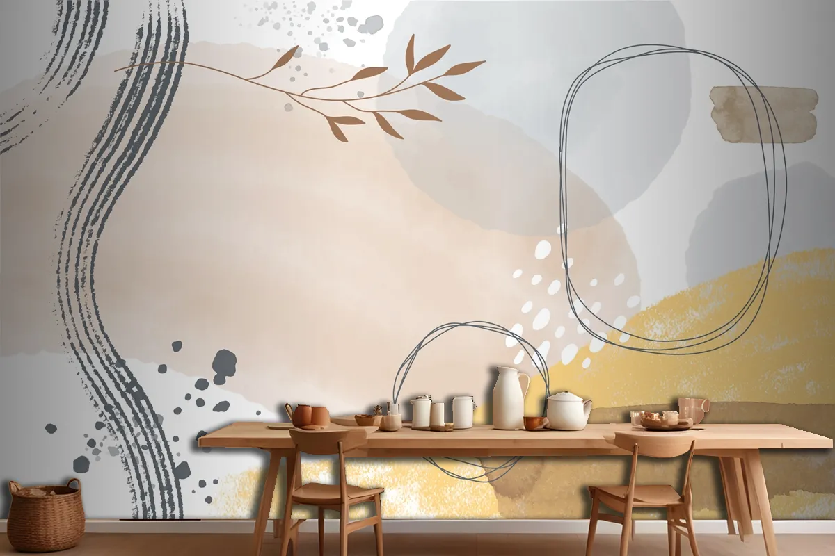 Watercolor Abstract Doodle Kitchen Wallpaper Mural