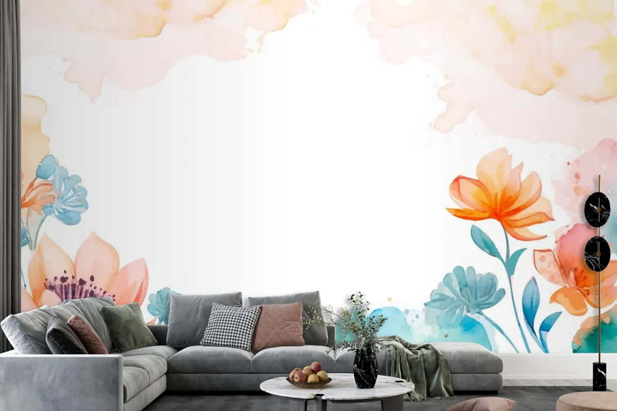 Watercolor Abstract Floral Background Wallpaper Mural