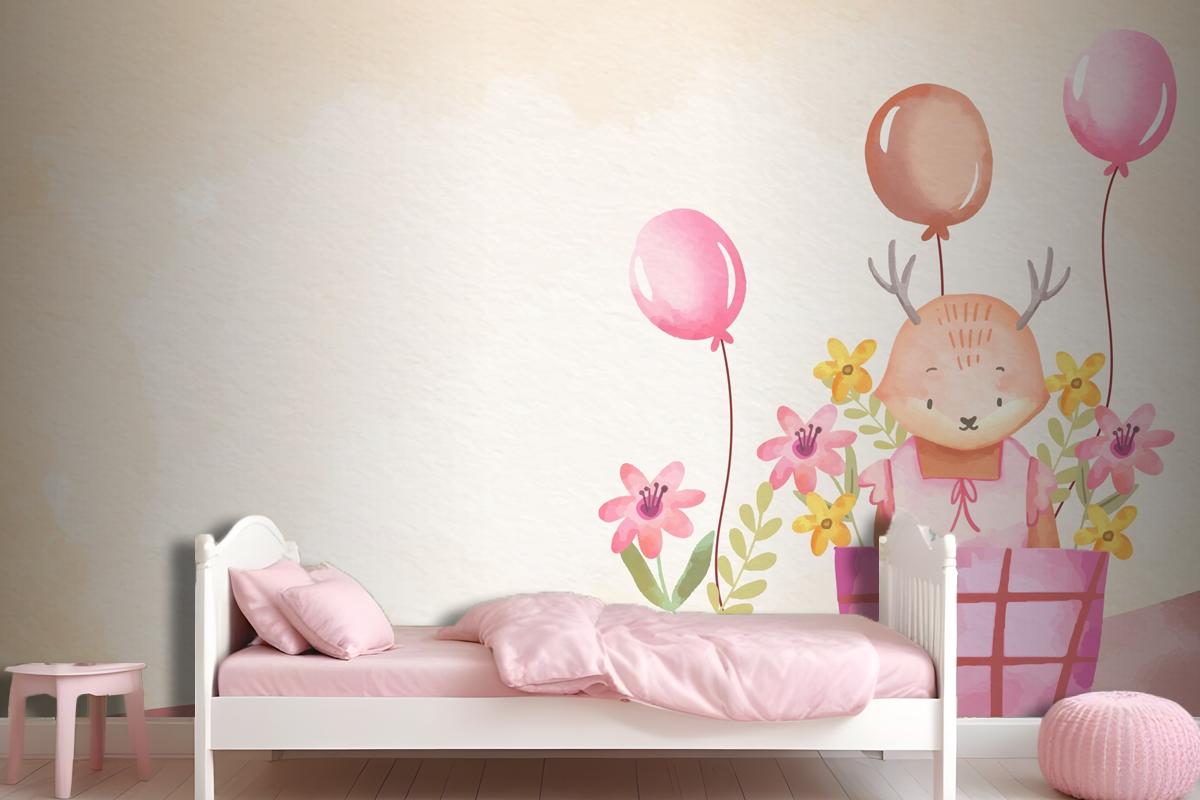 Watercolor Baby Girl Background Wallpaper Mural