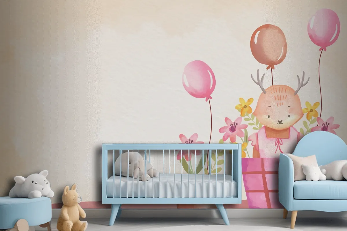 Watercolor Baby Girl Background Wallpaper Mural