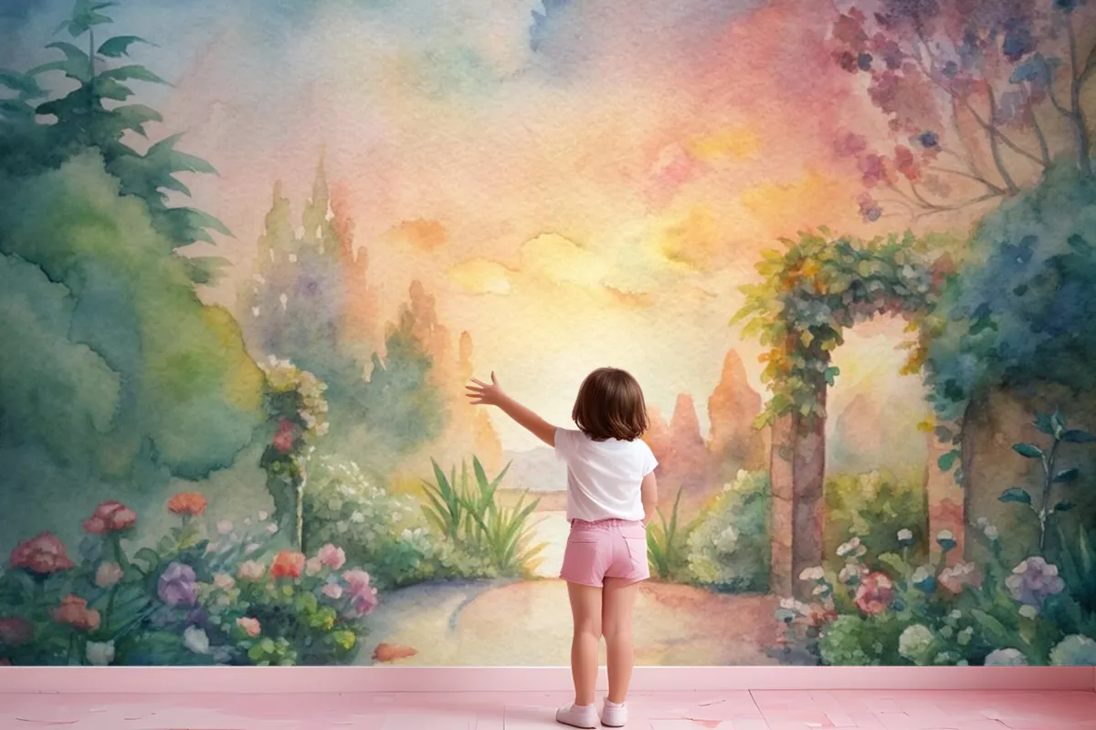 Watercolor Background Featuring A Flower Garden Wallpaper Mural