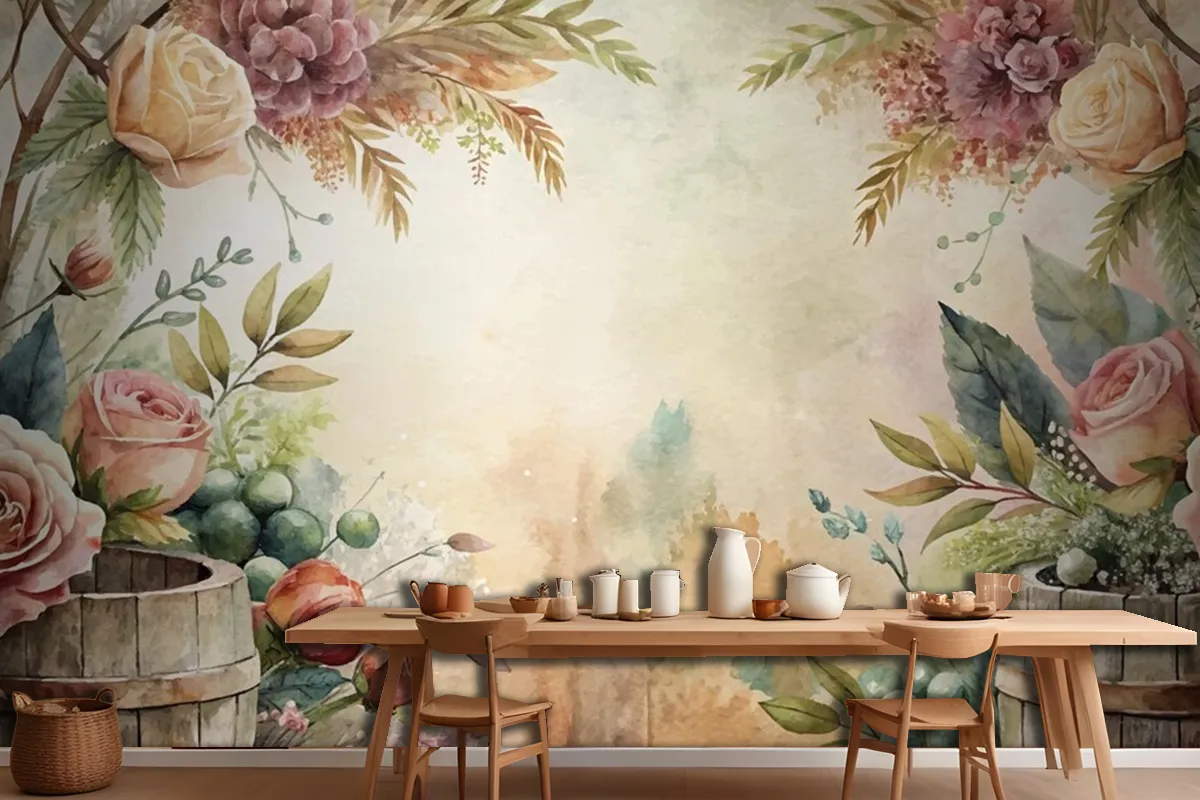 Watercolor Background Featuring An Arrangement Of Rural Flowers Wallpaper Mural