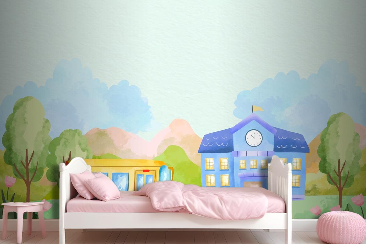 Watercolor Background For Back To School Season Boys Wallpaper Mural