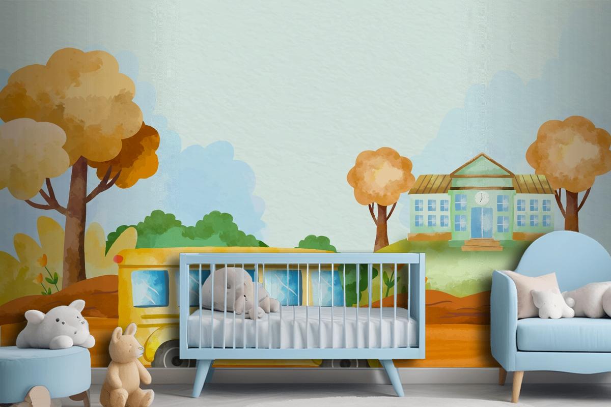 Watercolor Background For Back To School Season Wallpaper Mural