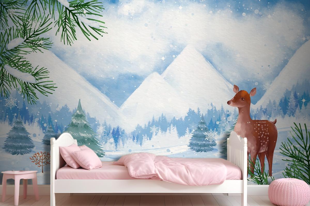 Watercolor Background For Winter Season Celebration Wallpaper Mural