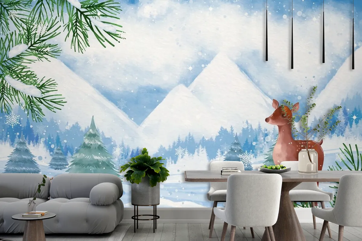 Watercolor Background For Winter Season Wallpaper Mural