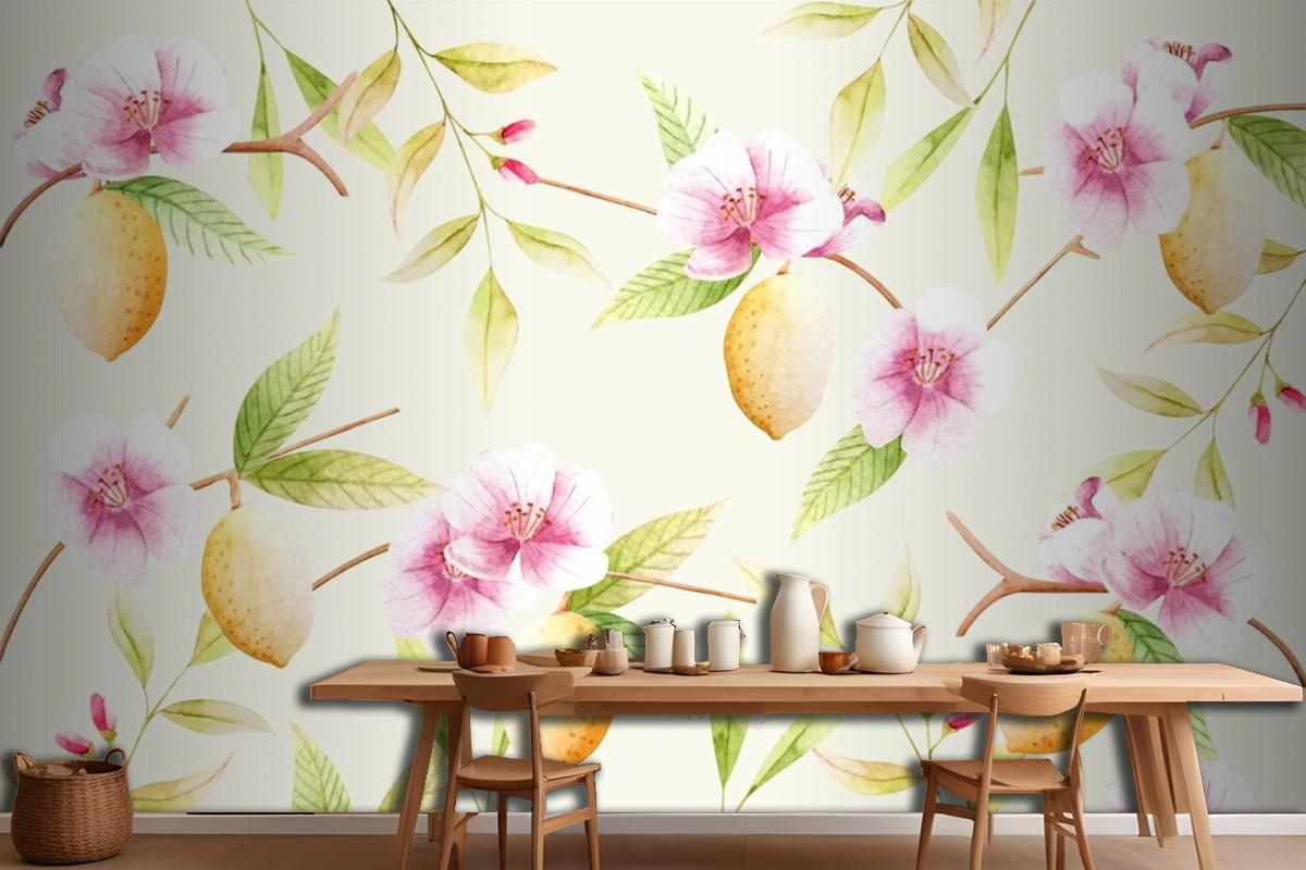 Watercolor Background With Florals Kitchen Wallpaper Mural