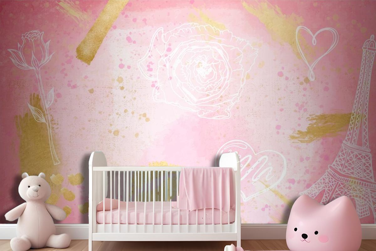 Watercolor Background With Hand Drawn Elements Girl Wallpaper Mural