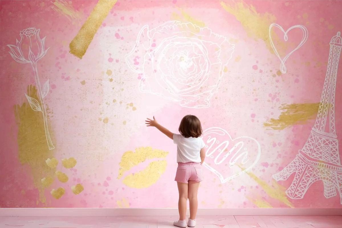 Watercolor Background With Hand Drawn Elements Girl Wallpaper Mural