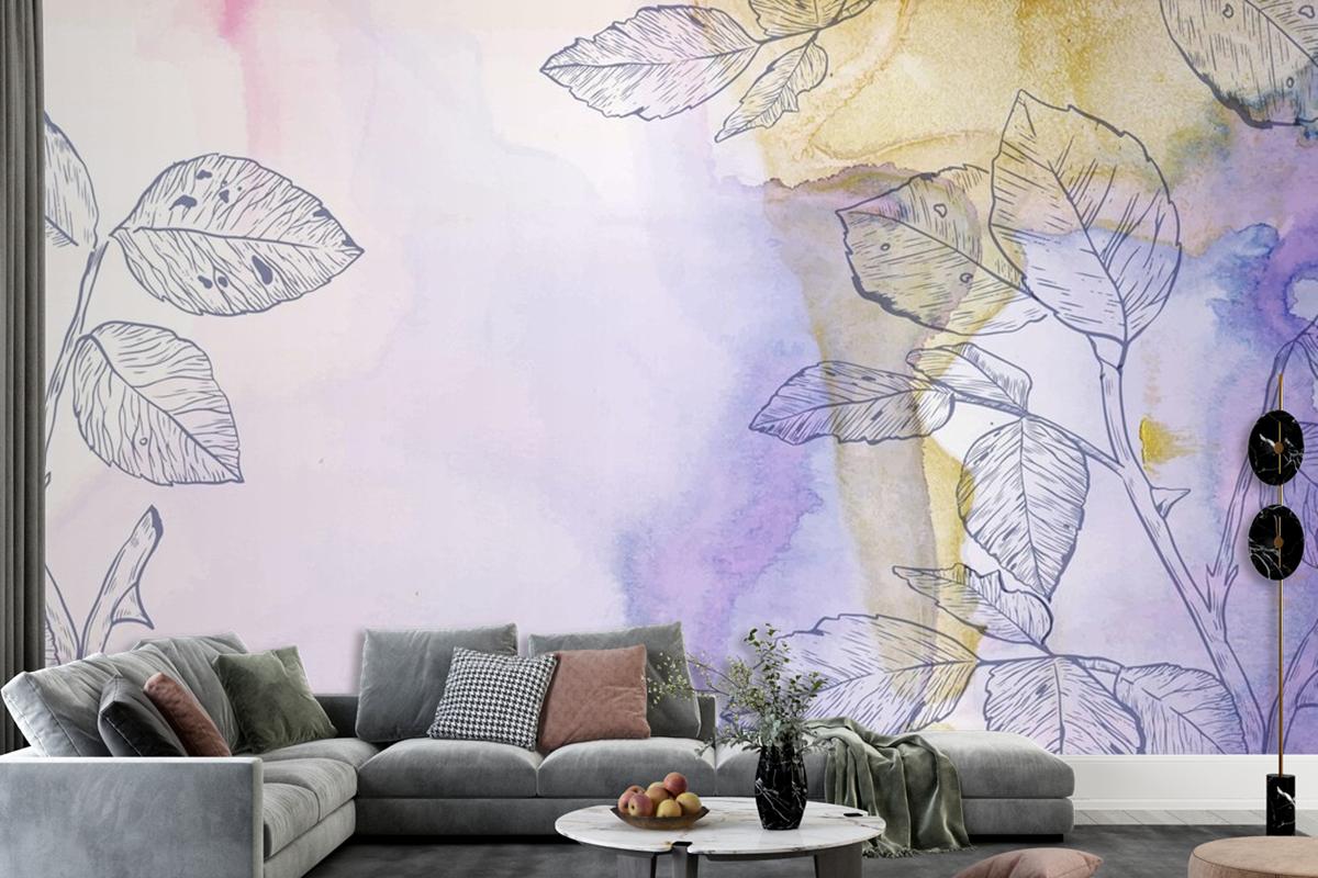 Watercolor Background With Hand Drawn Elements Wallpaper Mural