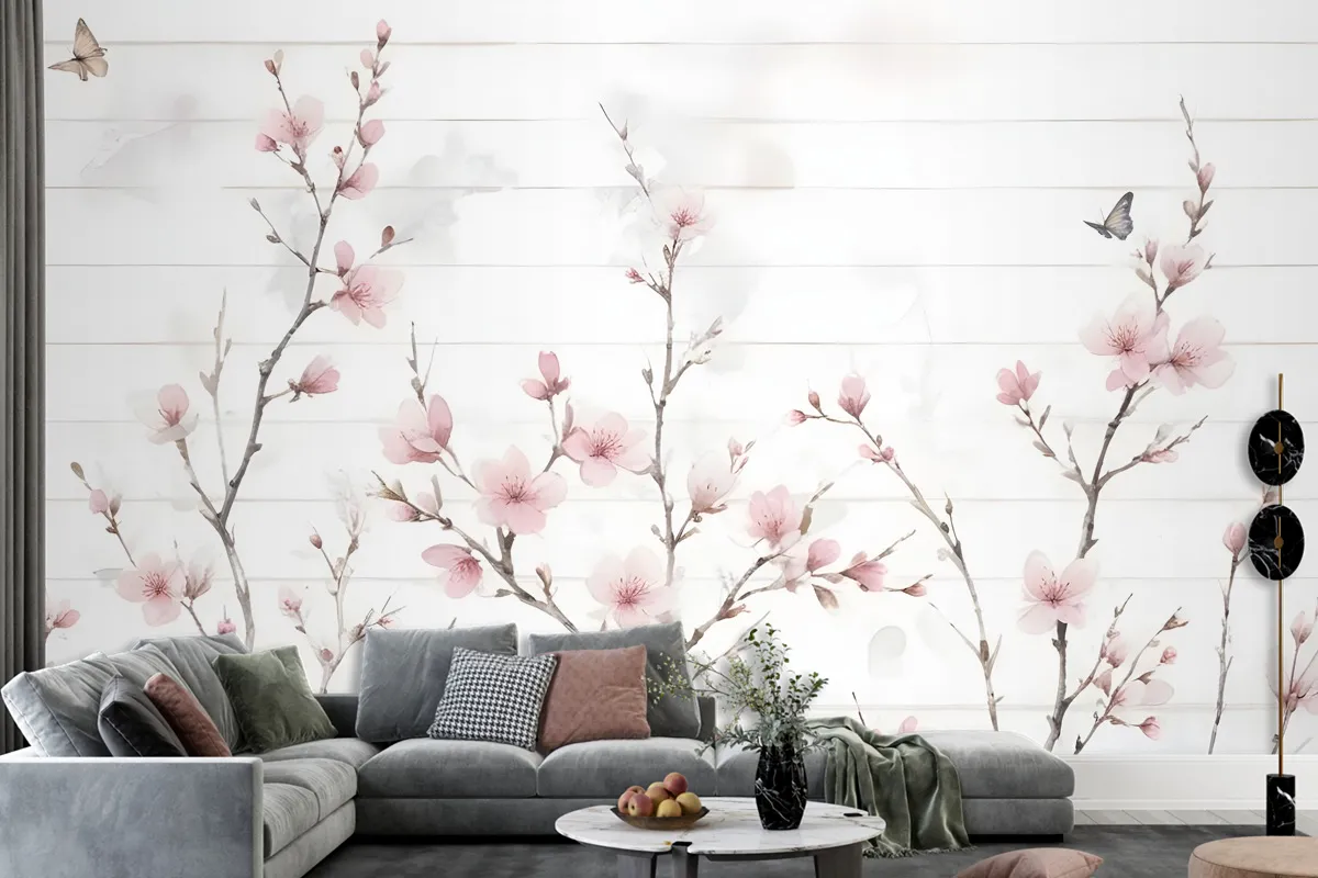 Watercolor Cherry Blossom Wallpaper Mural