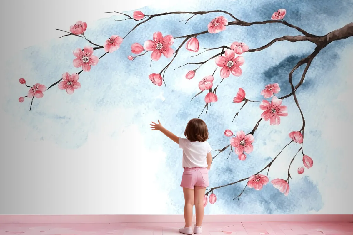 Watercolor Cherry Blossom Wallpaper Mural