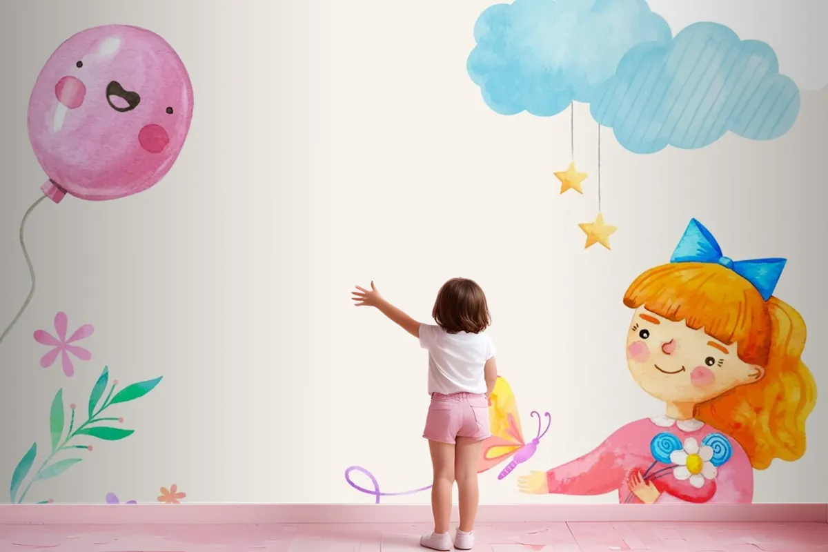 Watercolor Children'S Day In Spanish Background Wallpaper Mural