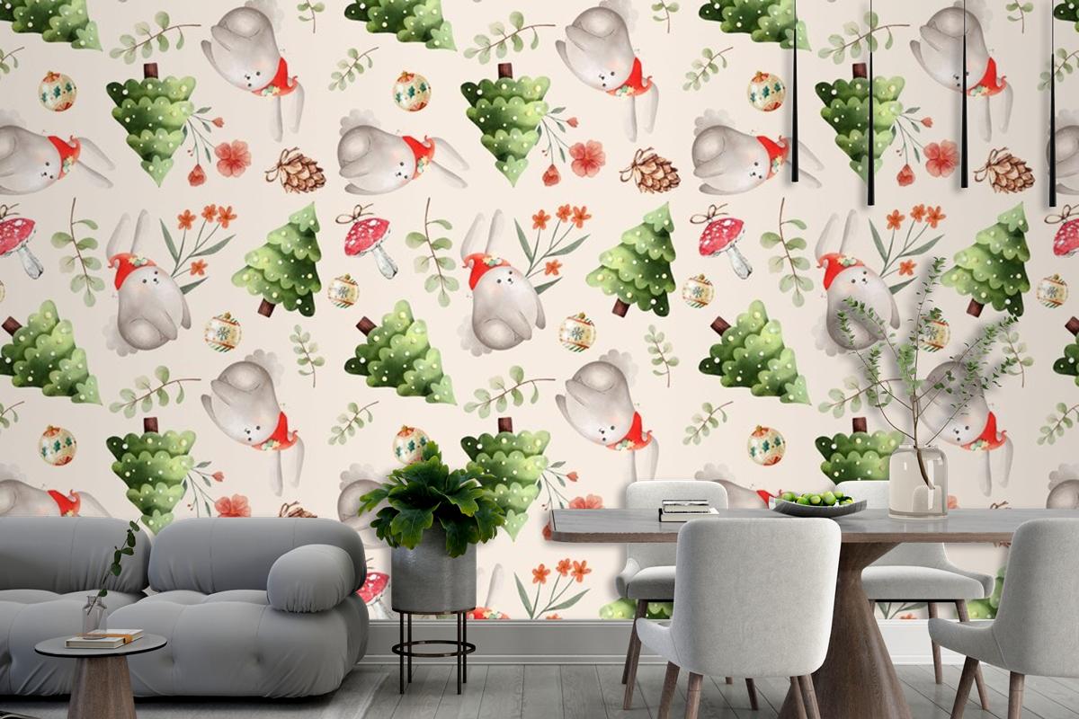 Watercolor Christmas Pattern Design Wallpaper Mural