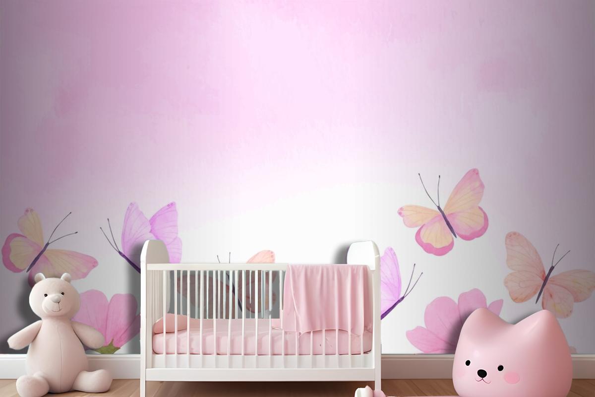 Watercolor Colorful Butterfly Background Kids Girl Wallpaper Mural