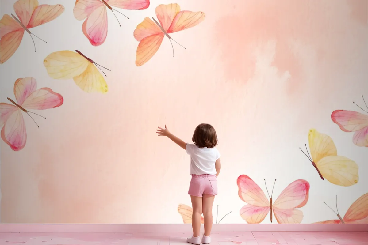 Watercolor Colorful Butterfly Background Kids Girls Wallpaper Mural