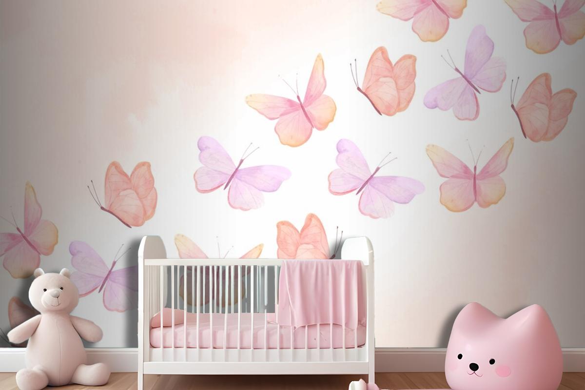 Watercolor Colorful Butterfly Background Kids Wallpaper Mural