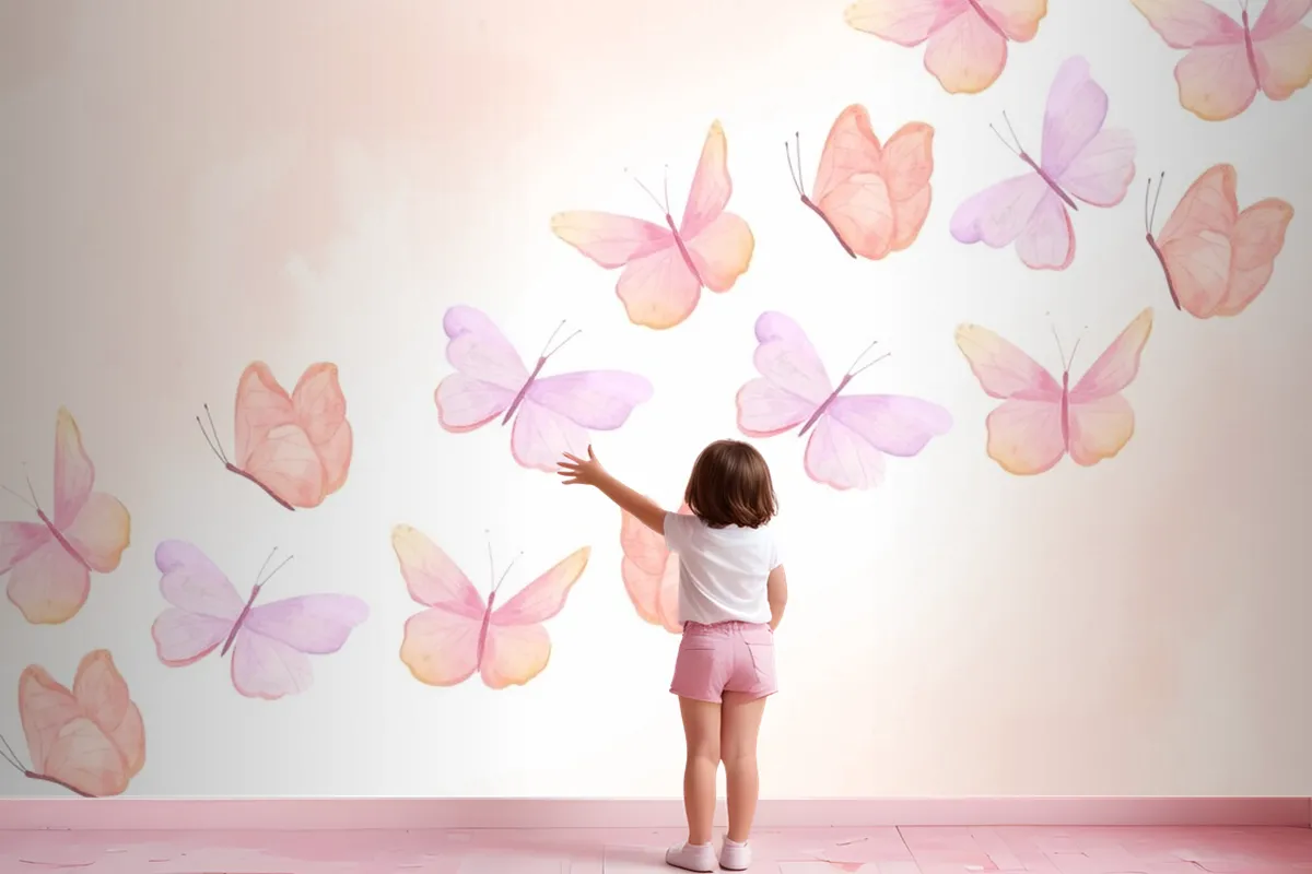 Watercolor Colorful Butterfly Background Kids Wallpaper Mural