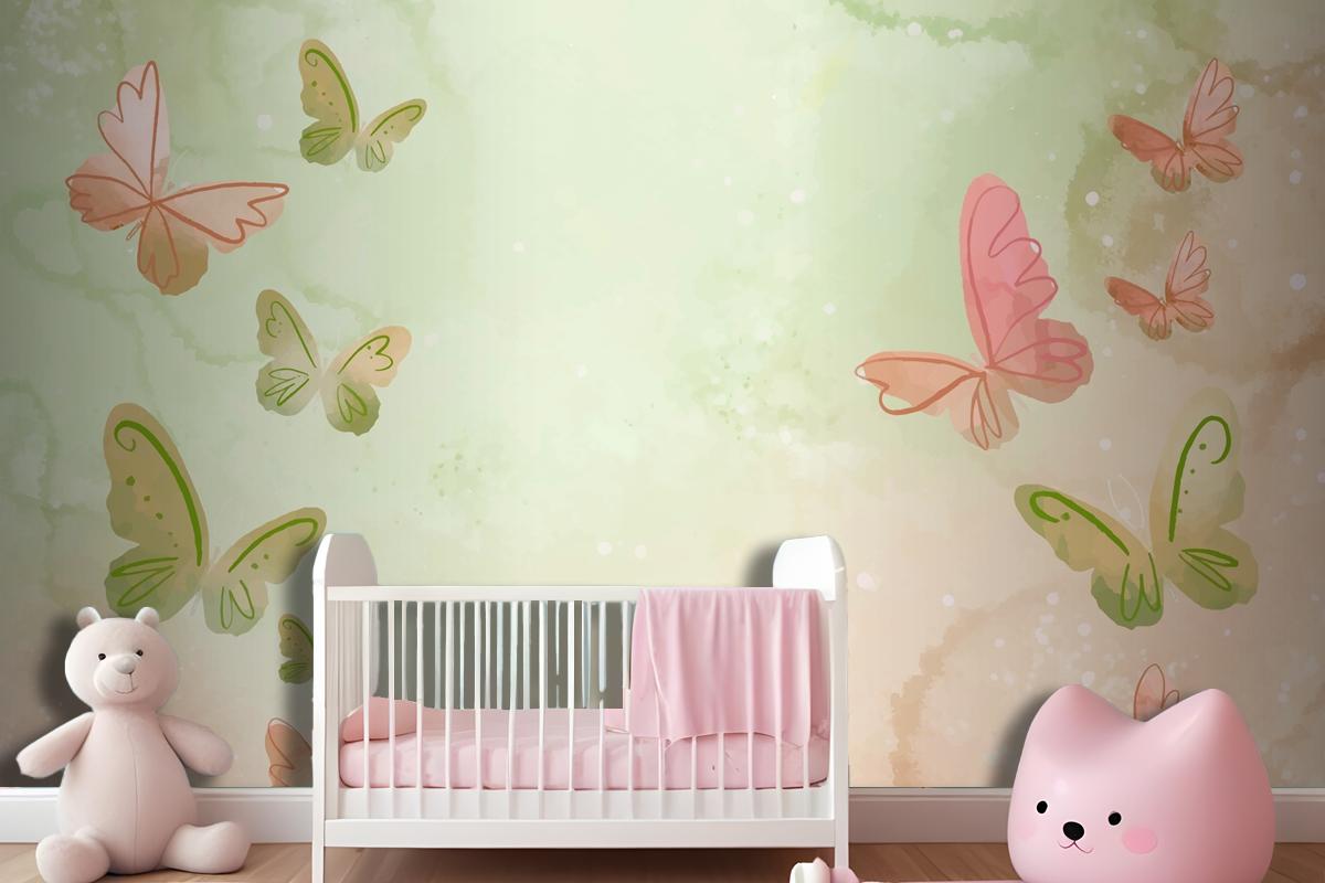 Watercolor Colorful Butterfly Background Wallpaper Mural