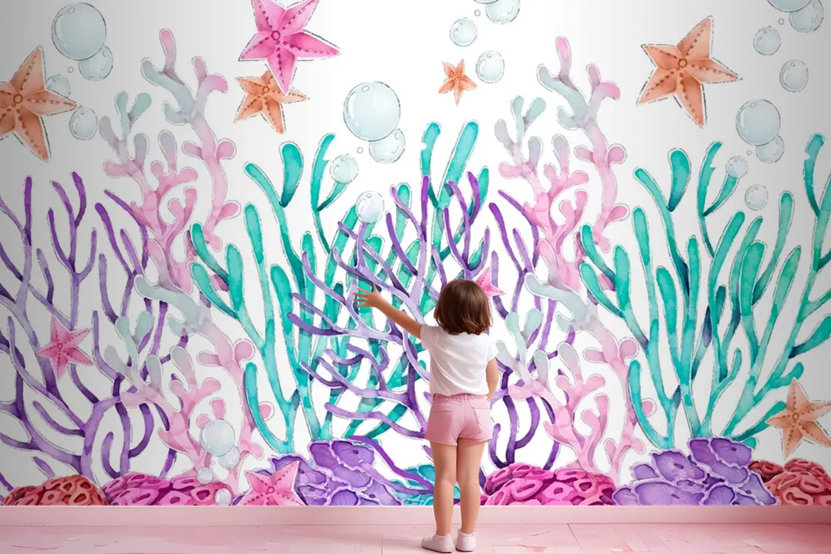 Watercolor Colorful Coral Background Wallpaper Mural