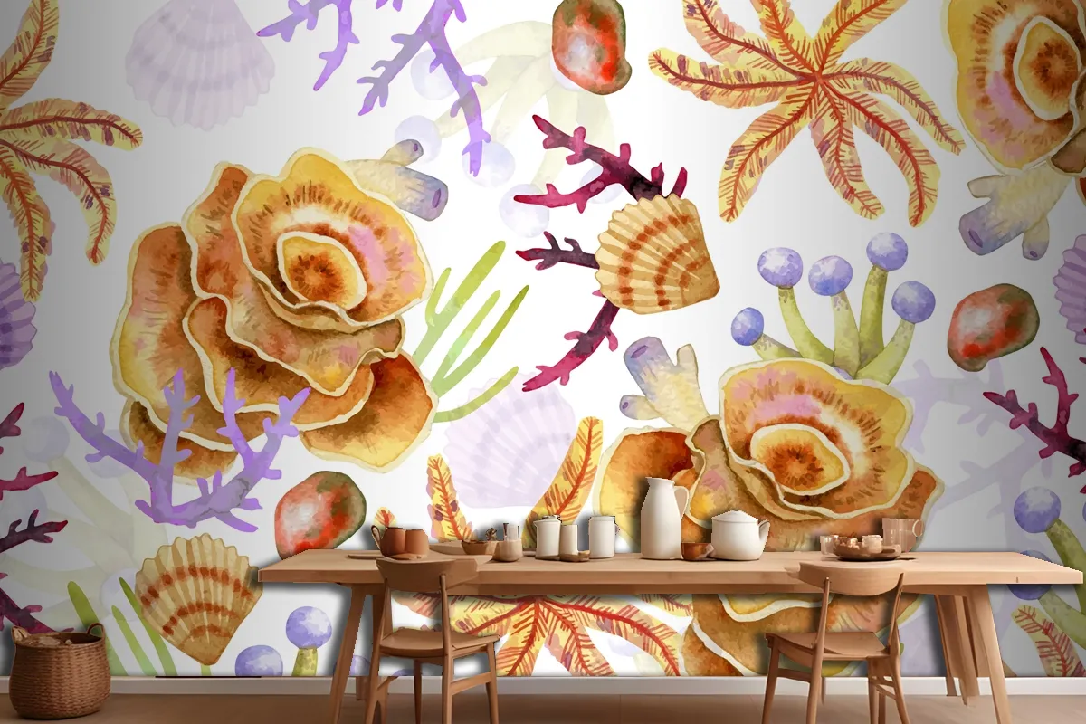 Watercolor Colorful Coral Background Wallpaper Mural