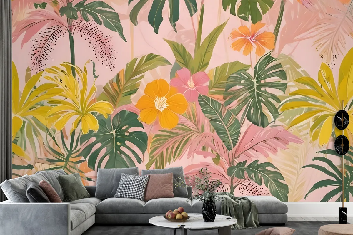 Watercolor Colorful Summer Tropical Leaf Wallpaper Mural