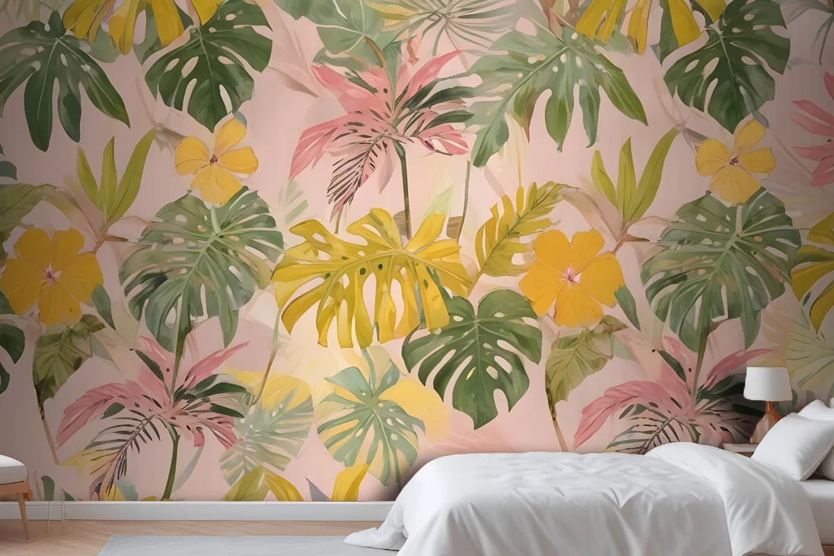 Watercolor Colorful Summer Tropical Leaf Wallpaper Mural