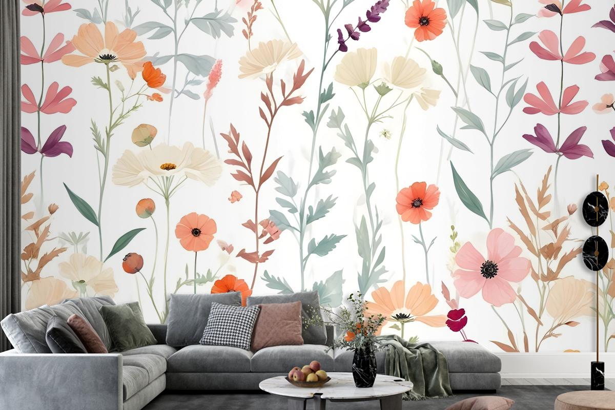 Watercolor Colorful Wildflower Garden Wallpaper Mural