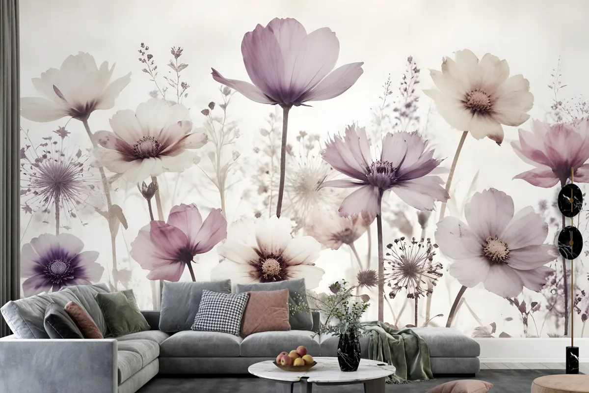 Watercolor Dark Poppy Flowers Wallpaper Mural