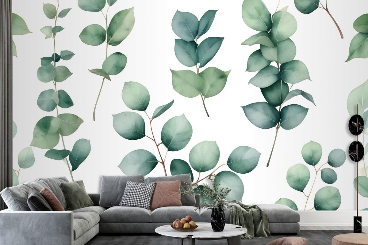 Watercolor Eucalyptus Leaf Wallpaper Mural