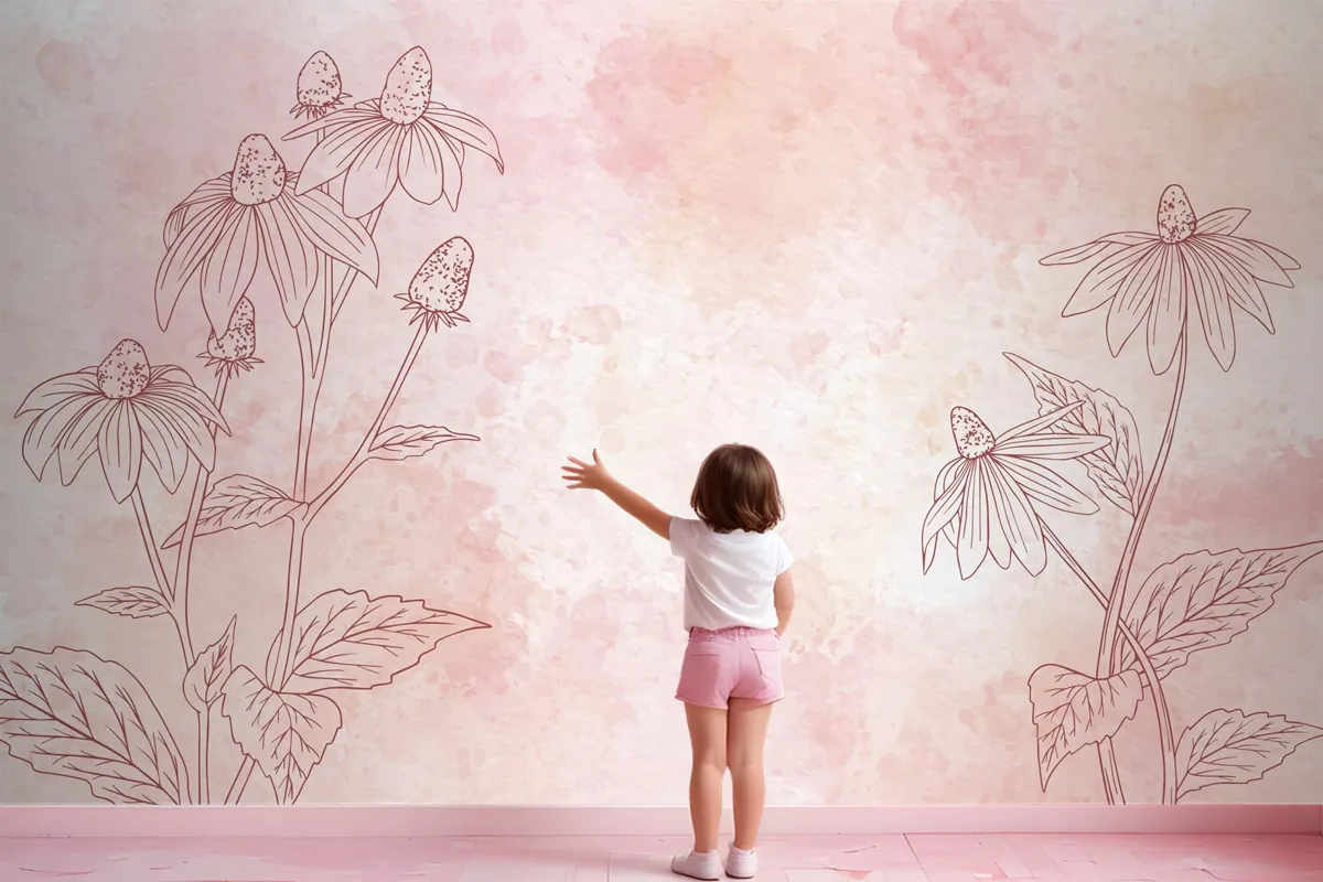 Watercolor Floral Background In Monochrome Wallpaper Mural