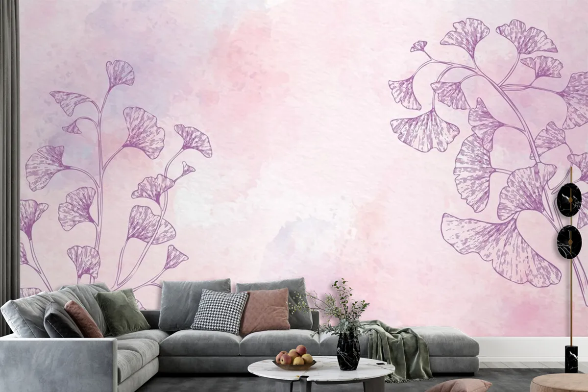 Watercolor Floral Background In Monochrome Wallpaper Mural